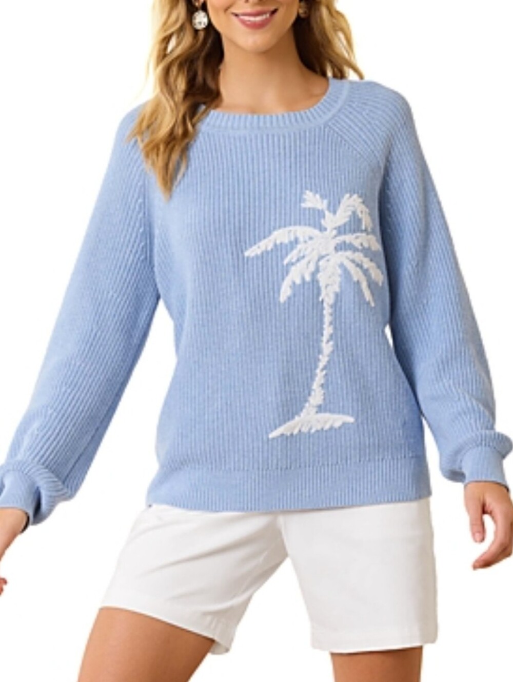 Tommy Bahama Sweater - Oversized - Embroidered Palm Tree Island Graphic - Size L